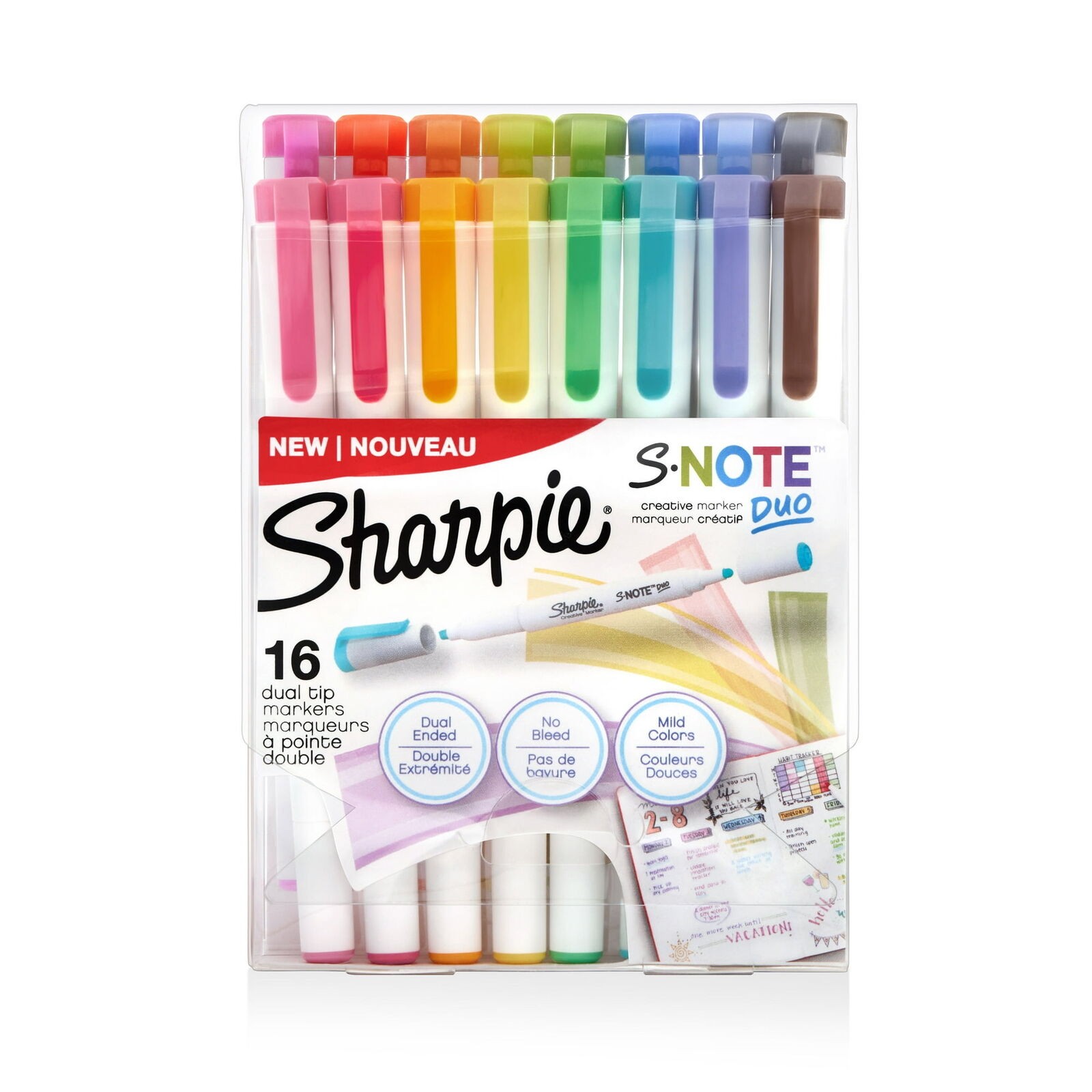 Sharpie S-Note Duo Dual-Ended Creative Assorted Colors, Fine & Chisel Tips 16-Ct