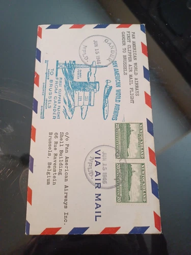 NEWFOUNDLAND FIRST DIRECT MAIL GANDER TO BRUSSELS,  BELG. JUNE 15, 1946, SCARCE!