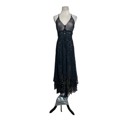 SKY black lace halter high low party dress size Medium