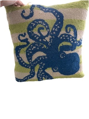Grandin Road 100% Wool 16x16 Coastal Octopus Decorative Throw Pillow Some Pulls