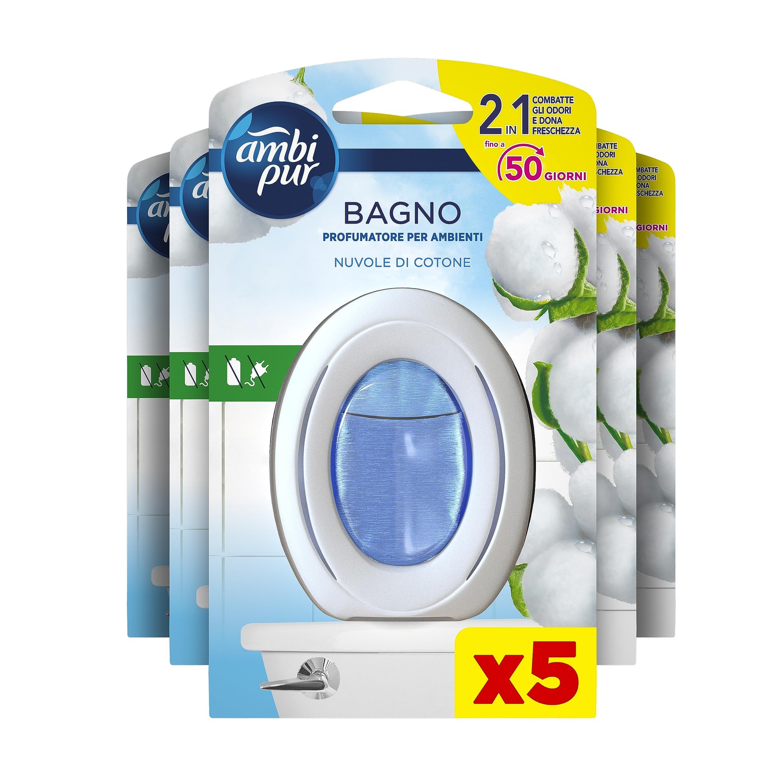 Ambi Pur Bagno 5 Profumatori Nuvole di Cotone Tecnologia OdourClear