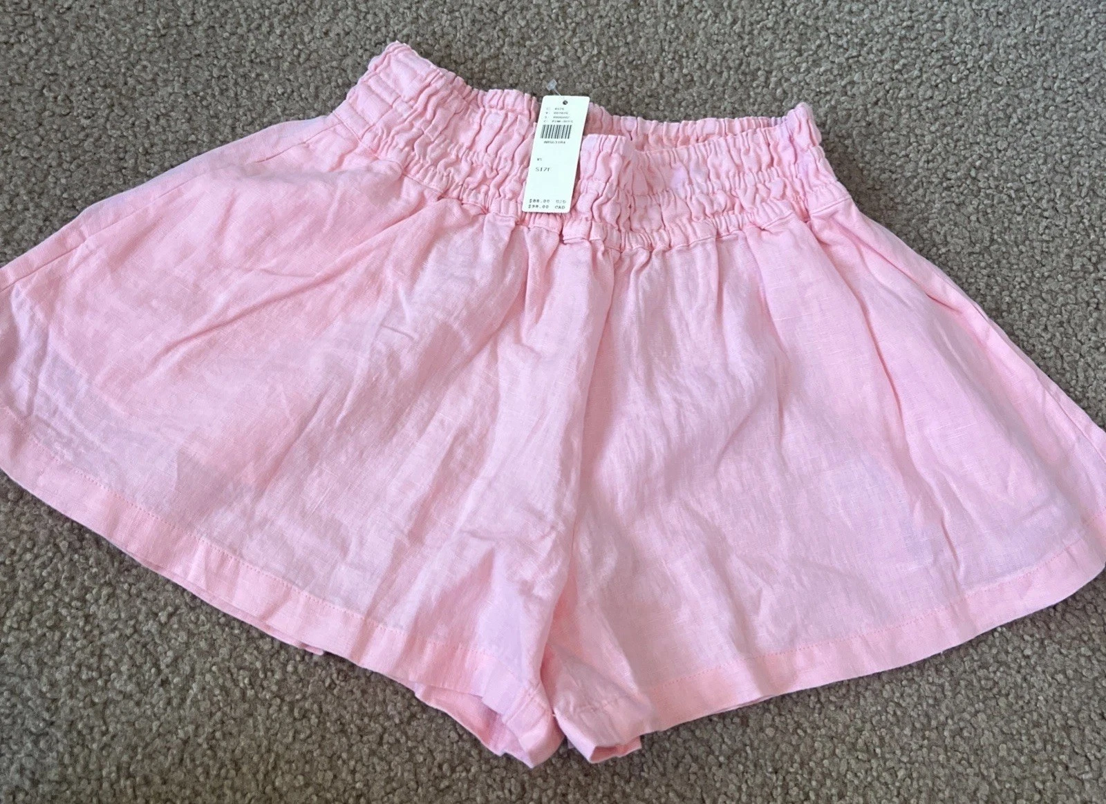 NWT Anthropologie The Somerset Linen Shorts Pink Smocked Waist High-Rise size XS