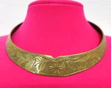 VTG Etched Brass Torque Torc Collar Cuff Necklace Engraved India Boho Hippie