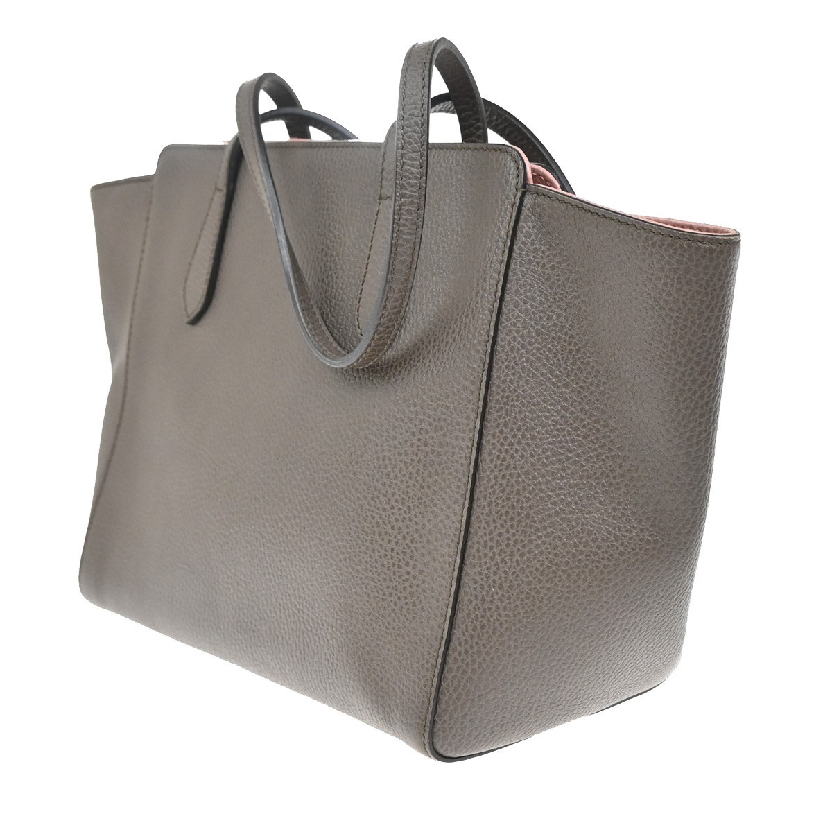 GUCCI Logo Swing Shoulder Tote Bag Leather Gray Pink Gold-plated