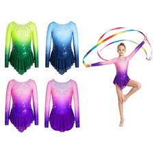 Girls Dancewear Gradient Costume Stretchy Leotard Comfortable Gymnastics Slim