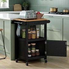 Kitchen Cart on Wheels Mobile Island Butcher Block Worktop Barn Door Towel Rail
