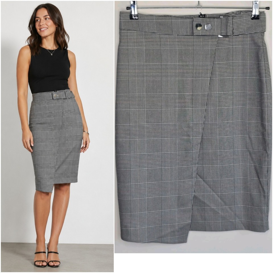 Preview Size 12 Wrap Style Pencil Skirt. Check Plaid Women’s Houndstooth (A) 