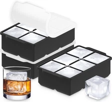 Large Silicone Ice Cube Tray (3-Pack) Easy Release 2"Big Cubes Cocktail Whiskey