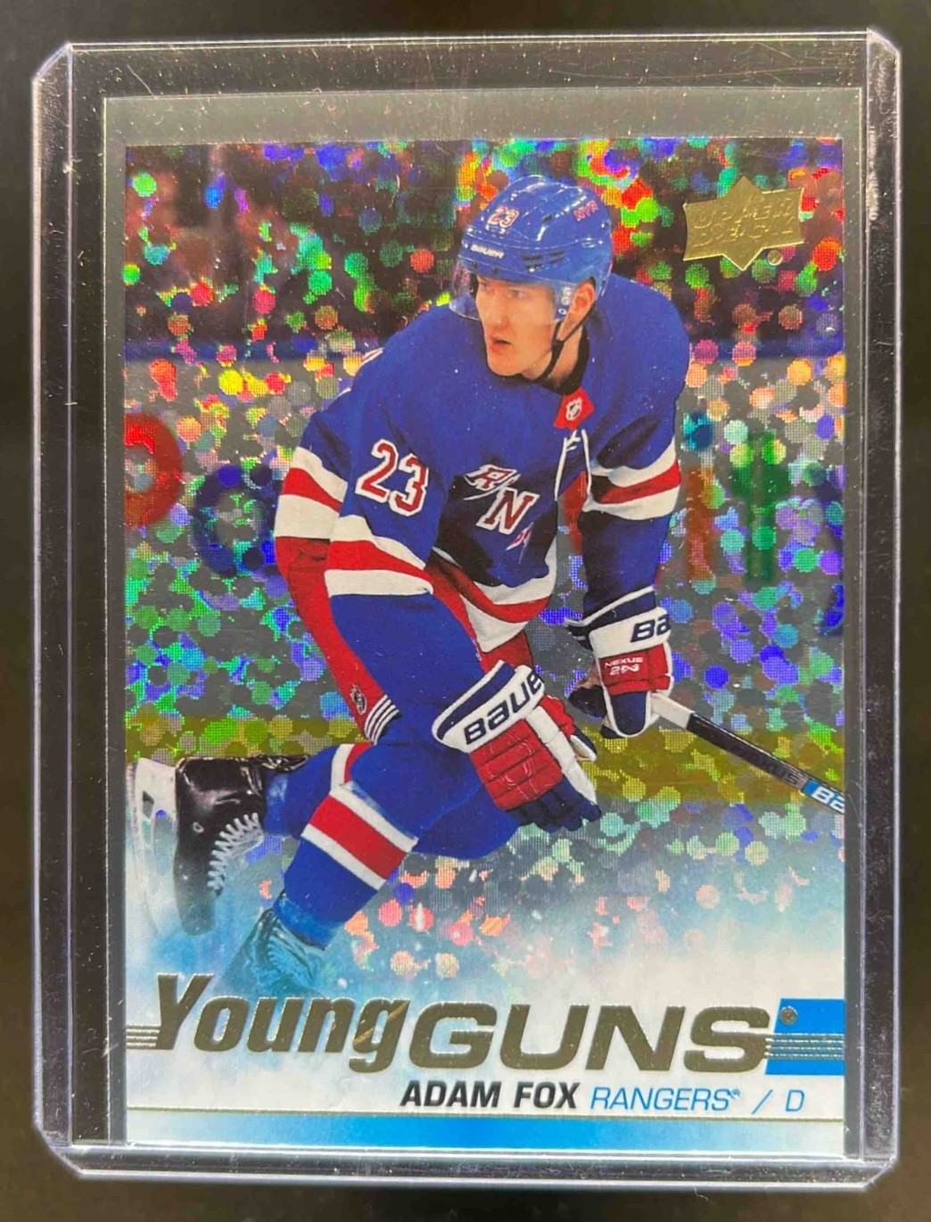 2019-20 Upper Deck Adam Fox Speckled Rainbow Foil Young Guns RC #228 Rangers
