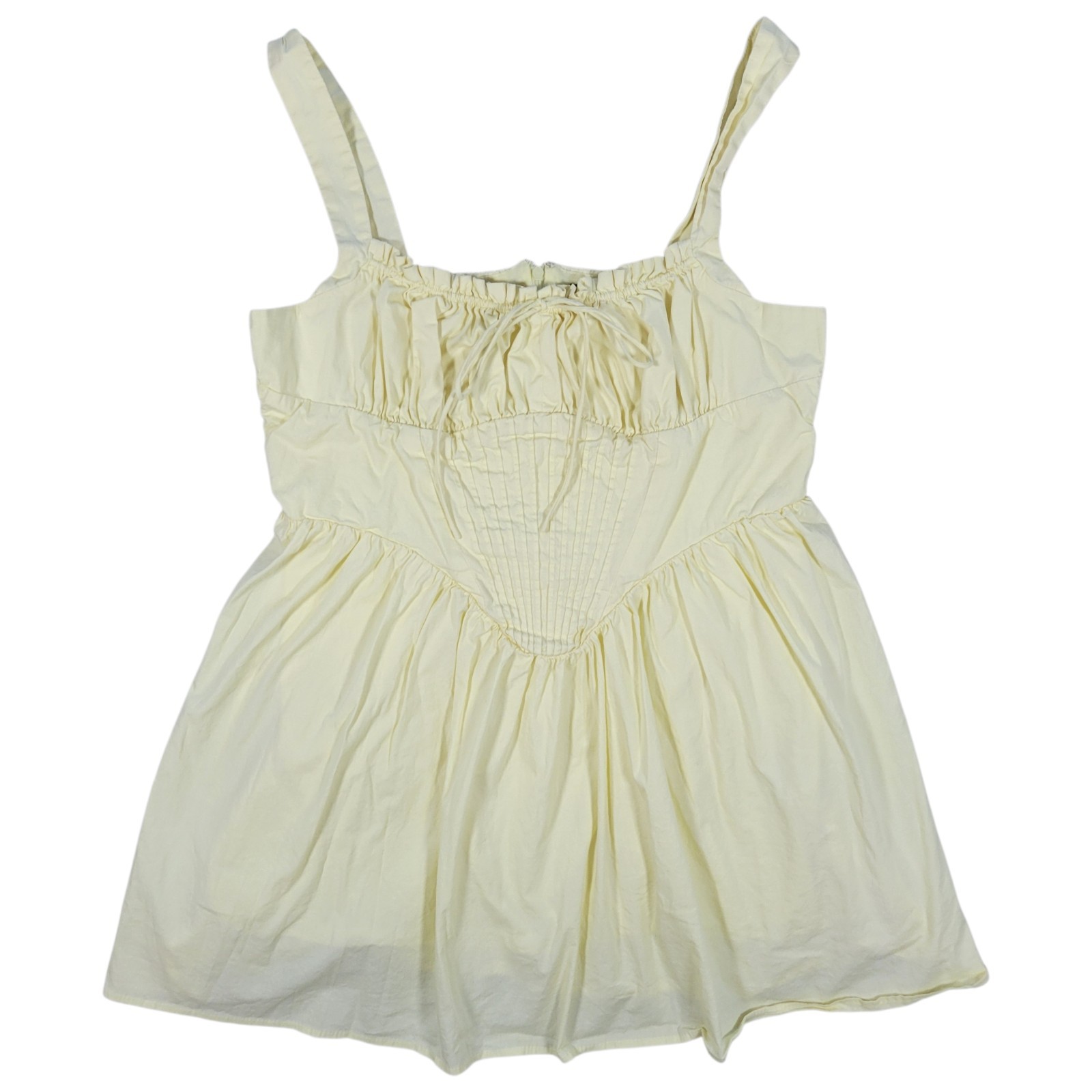 Milkmaid Mini Dress Women L Pastel Yellow Cottagecore Coquette Y2K Corset Ruffle