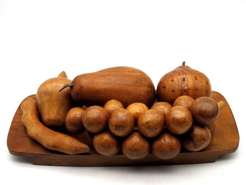 Kennedy Brothers Vintage Holz Obst Tablett mit 5 handgeschnitzten Obst Vergennes VT