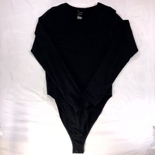A New Day Womens Medium Black Long Sleeve Bodysuit Crewneck Stretch Gothic Solid