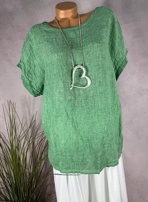 neu  Two face sommer Leinen long Shirt Italy GRÜN 40 42 44