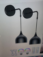 2 Wall Sconces Bllack No Wiring Dimmable Battery Operated With Remotes
