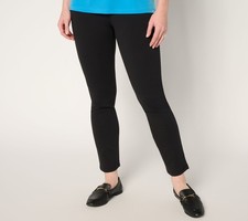 Susan Graver Weekend Petite Cotton Ponte Slim-Leg Ankle Pants Black XL New