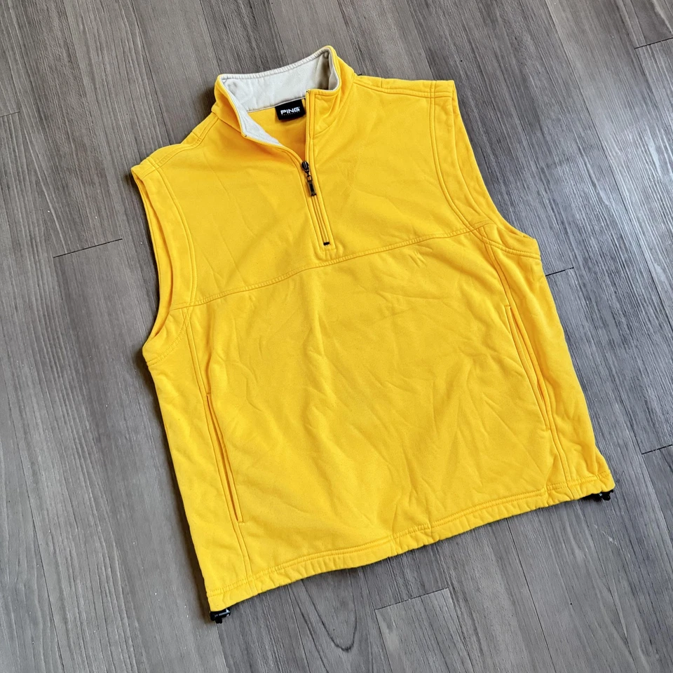 Chaleco Pullover de Golf Colección PING Para Hombre Mediano Amarillo Polar Cuarto Cremallera Foto 2 de 4