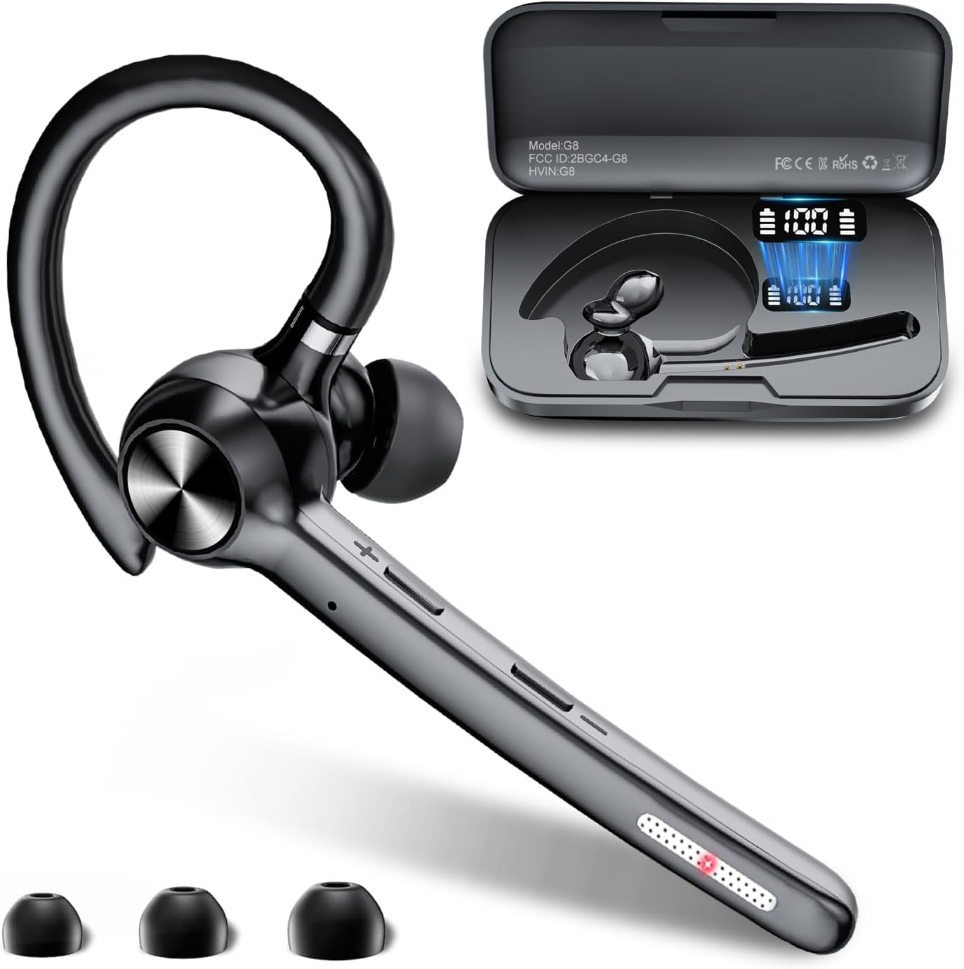 Wireless Bluetooth Headset with 400mAh Charging Case for 150 Hours Playtime