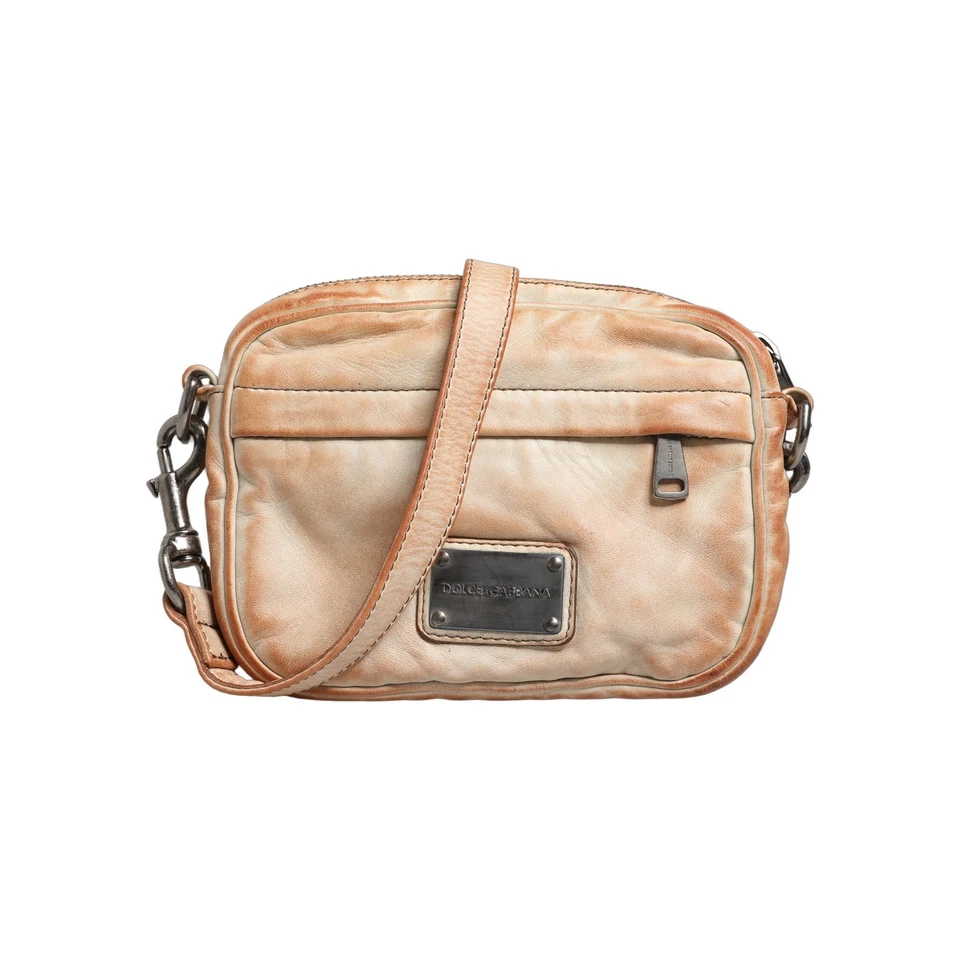 DOLCE & GABBANA Sac Beige Vintage Cuir Logo Plaque Épaule Borse Homme 2680usd - Photo 1/4