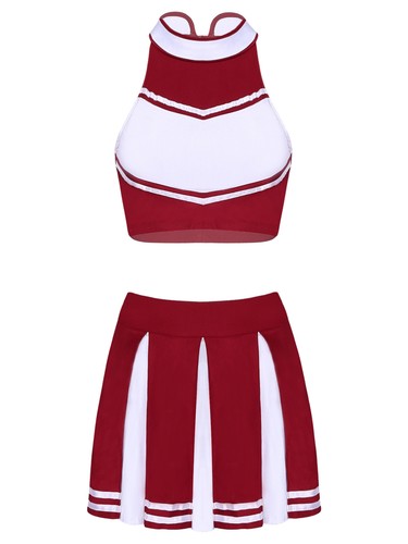 2Pcs Women Cheer Leader Costume Schoolgirls Uniform Crop Top with Mini Skirt - Picture 59 of 72