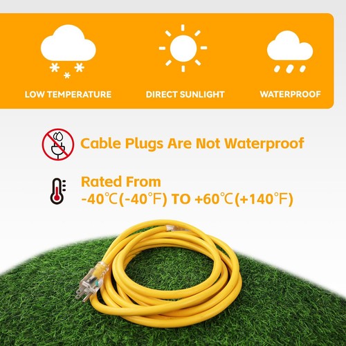 3 Foot Lighted Outdoor Extension Cord 12/3 Sjtw Heavy Duty Black Extension Cable - Picture 4 of 7