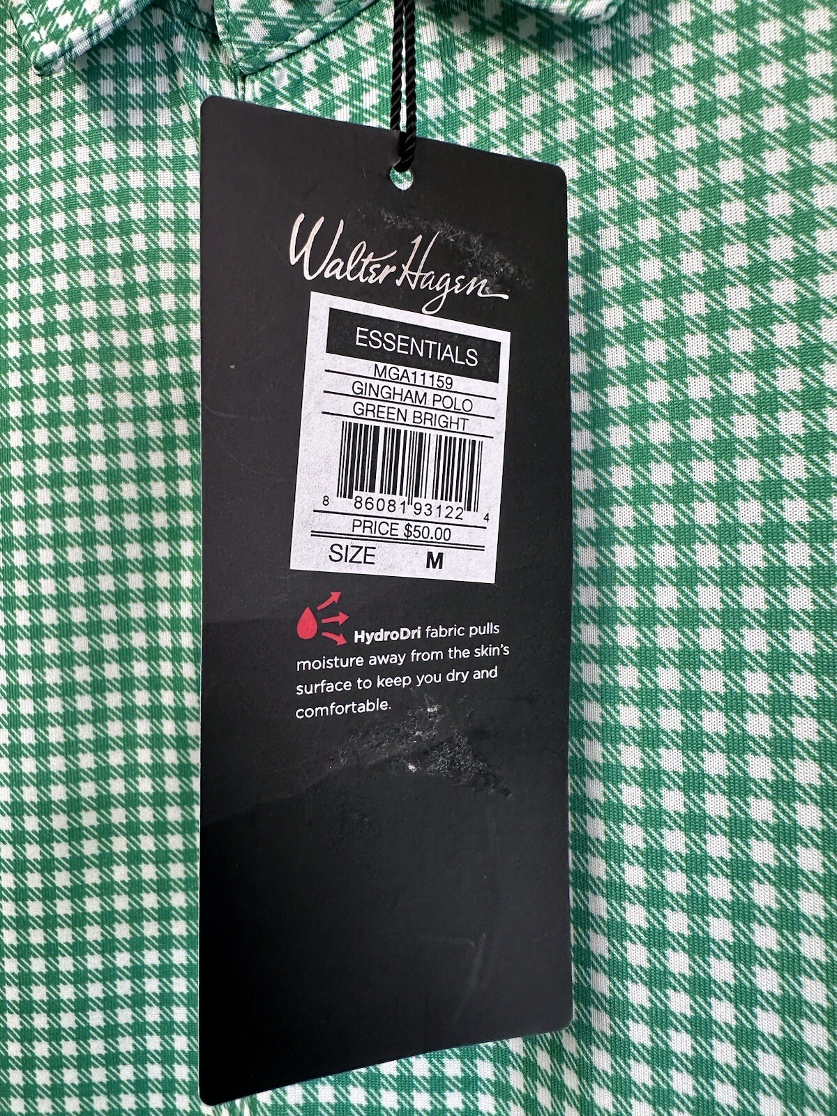 NWT $50 Walter Hagen Essential Men&rsquo;s Golf Short Sleeve Polo Gingham Green Medium