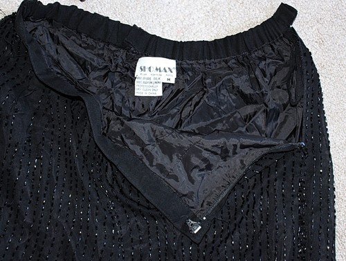 Vintage 80s Glam Rock - Shomax Beaded Sequin Silk Channel Pants, Black, Med - Picture 4 of 11