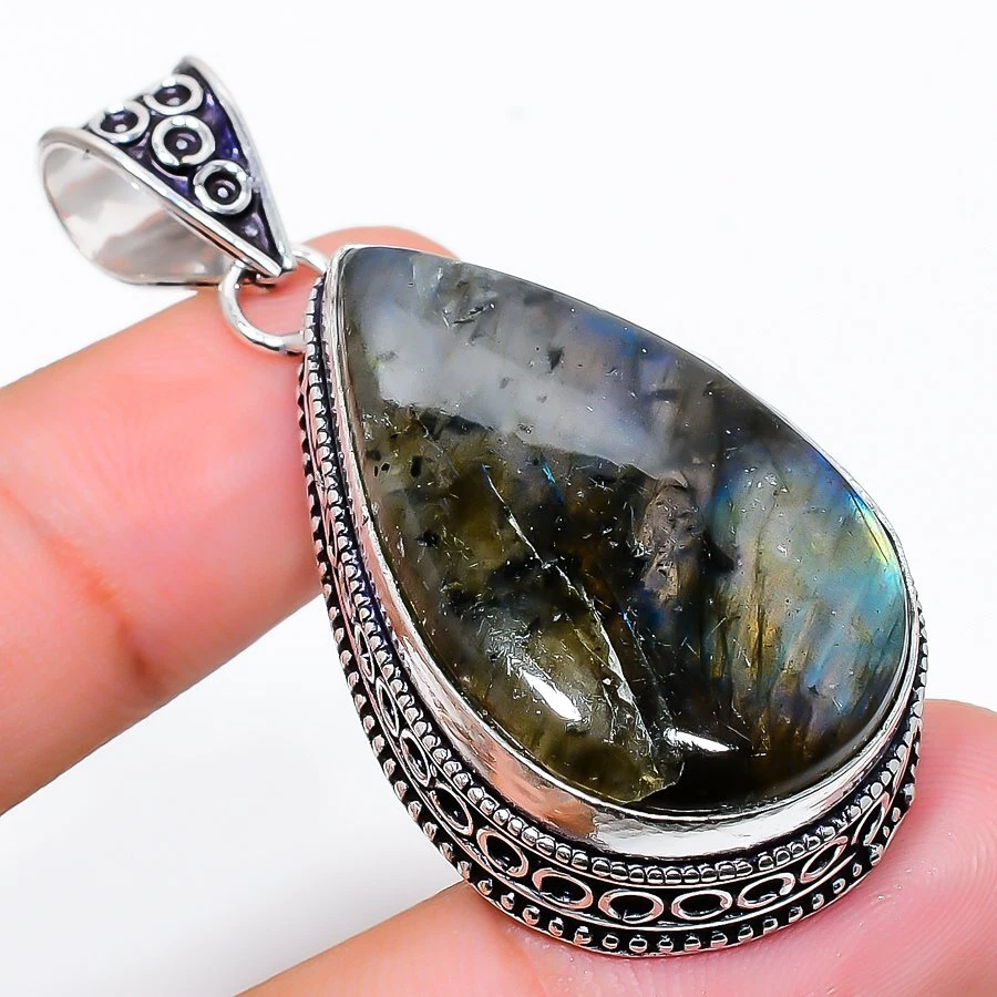 VETEMENTS Ciondolo gioiello in argento sterling 925 fatto a mano con pietra preziosa labradorite 2 09"