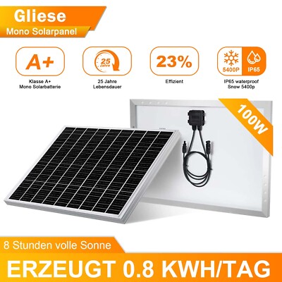 100W Monokristallin Solarpanel 12V für Camper, Camping, Wohnmobil, und Garten