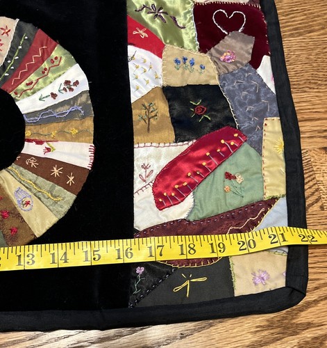 Vintage Victorian Era Silk Velvet Embroidered Crazy Quilt Table Runner 20” x 13” - Picture 11 of 12
