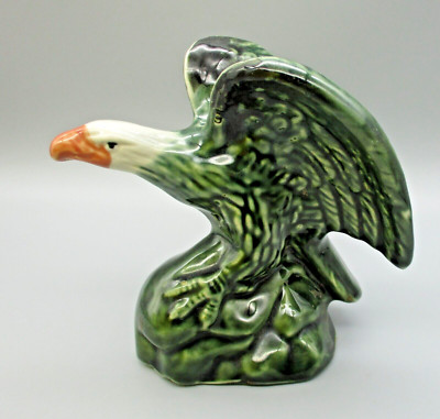 Vintage Glossy Ceramic Green EAGLE on Rock Figurine | eBay