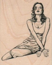Leaning Lady 2 1/2 x 3" Rubber Stamp, Woman Stamp, People Stamp