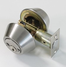 Deadbolt with 2 Side Both Keyed Round Modern Double Cylinder Satin Nickel