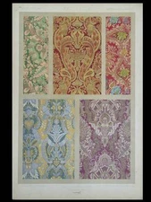 FRENCH SILKS 17th CENTURY - 1877 LITHOGRAPH - ORNAMENTS, DUPONT-AUBERVILLE