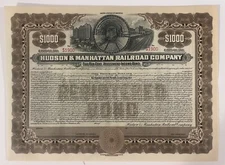Hudson & Manhattan Railroad Bond Stock Certificate New York Jersey Brown