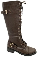 Combat Boots Buckle Casual PU-Leather Riding Fashion Tall Knee High Lace Up