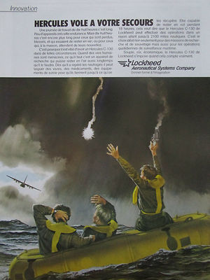 9/1988 PUB LOCKHEED C-130 HERCULES RESCUE DINGHY CREW PILOT ORIGINAL FRANZÖSISCHE ANZEIGE