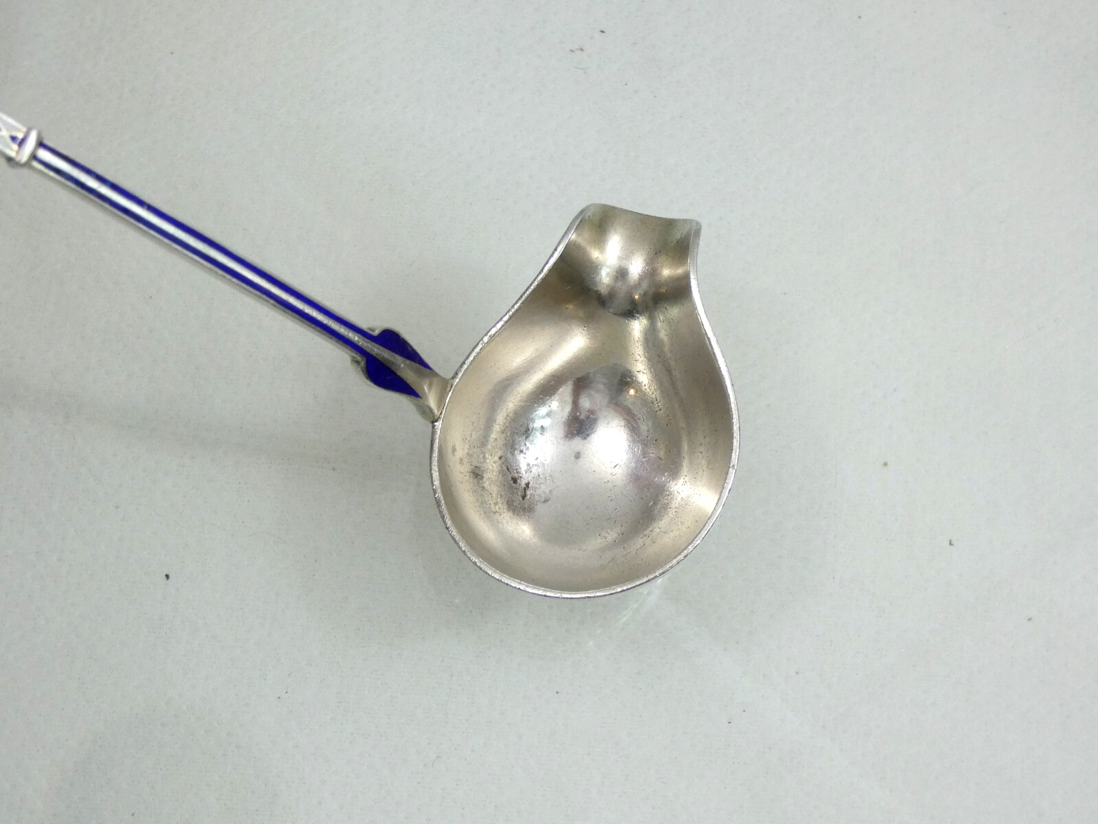 ANTIQUE DANISH STERLING SILVER ENEMEL SERVING PIECE SAUCE LADLE  1901   P. Hertz