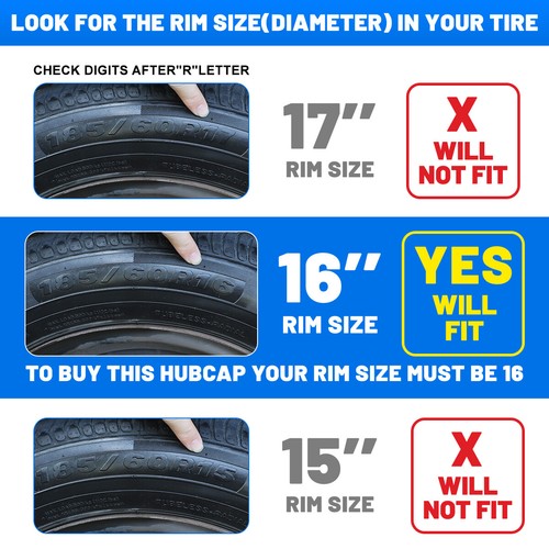13" 14" 15" 16" 17" Set of 4  Wheel Covers Snap On Full Hub Caps Tire+Steel Rim  - Picture 29 of 126