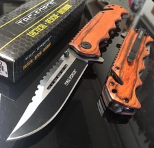 8" Tac Force Spring Assisted Brown PAKKA wood handle 2 TONE BLADE Pocket Knife