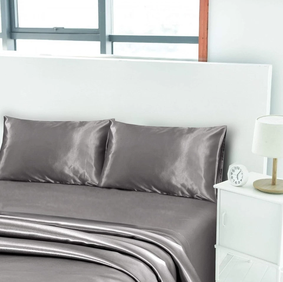 Juego de sábanas king talla 4 piezas sedoso suave satinado bolsillo profundo X002YMM88F Foto 2 de 4