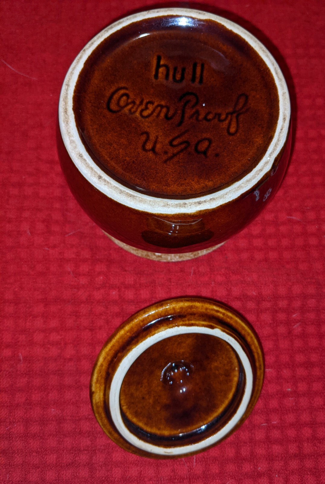 Hull Oven Proof USA Covered Sugar Bowl, Brown Drip Glazed Pottery eBay