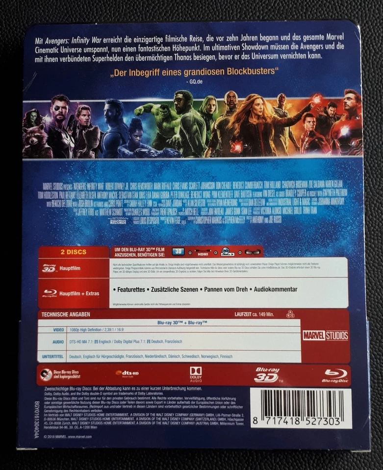 NEW - OVP - OoP - 3D BLU RAY LIMITED 2 DISC STEELBOOK - AVENGERS INFINITY WAR 3D - Bild 2 von 2