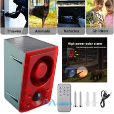 Solar Alarm Motion Detector with Sound Outdoor 129dB Barking Dog Strobe Light US