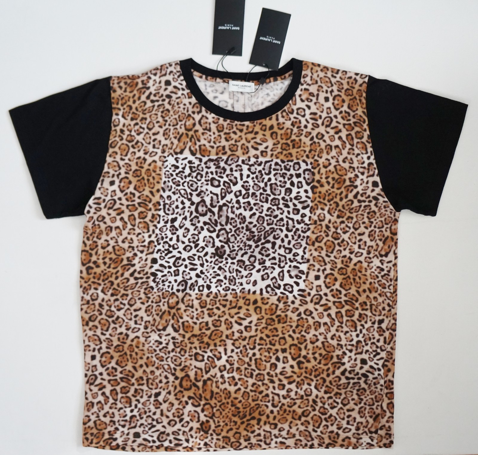 T shirt top SAINT LAURENT Paris con animali stampati LEOPARDO 100% cotone L
