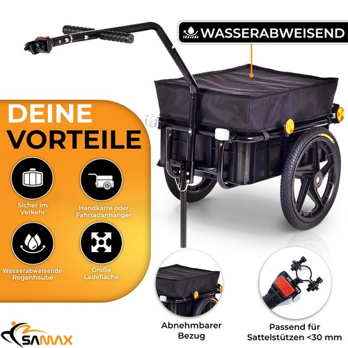 SAMAX Remorque de Vélo Chariot de Transport Bagages Cargo Trailer 60 kg 70 L - Photo 3/12