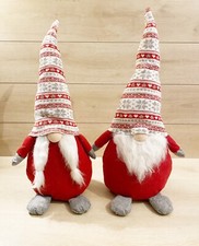 Set 2 Gnomi Natalizi 70cm Maschio Femmina Rossi In Tessuto Con Cappelli Nordici