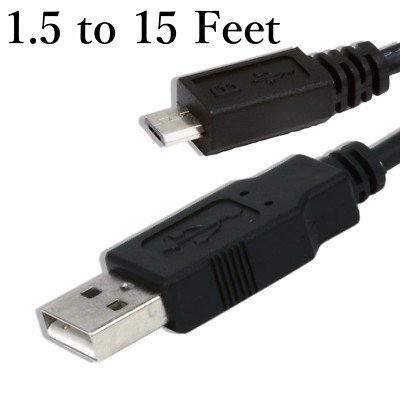 USB Type A to Micro-B (5 Pin) Male Cable Cell Phone Tablet Sync & Charging Cord