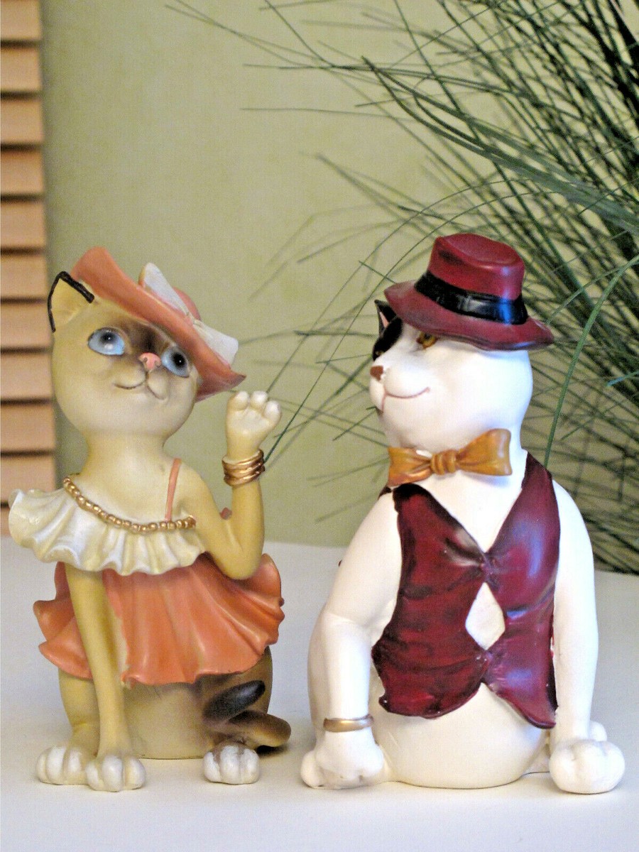 Stylish Cat Couple 2 Set Retro Cat Decoration Pair Tomcat Vintage 
