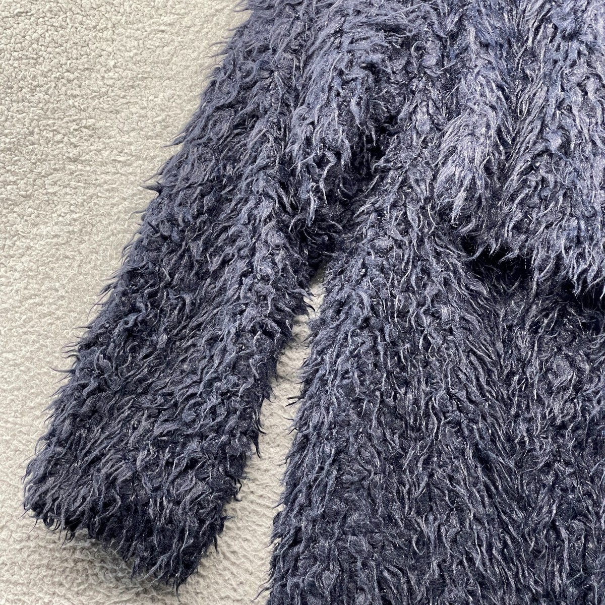 ZARA テディベアコート　ネイビー Zara Outerwear Womens Open Jacket Blue Fur Teddy Long Sleeve