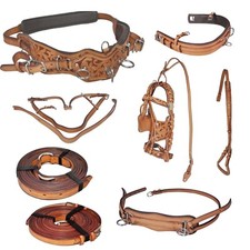 Full Size Horse Harness Set - Hand-Carved SBL Leather, Stainless Fittings